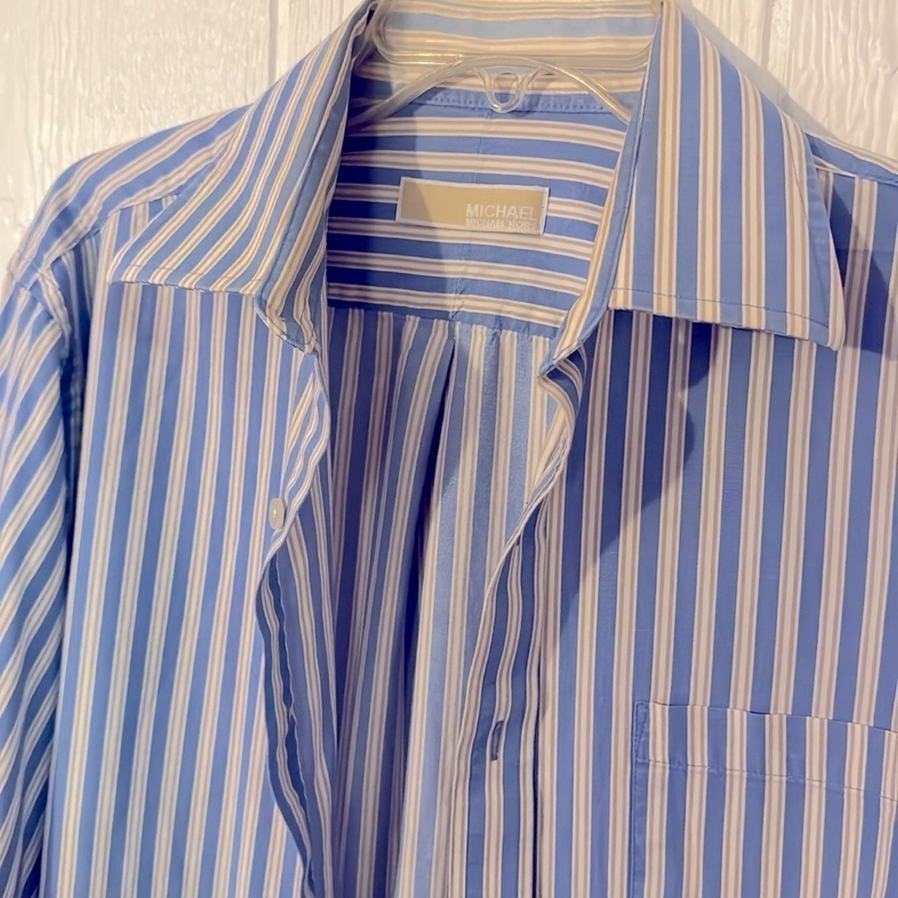 Michael Kors striped cotton button down shirt